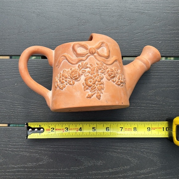 Vintage Terracotta Mini Watering Can Bows Floral Roses or planter plants cactus - Picture 11 of 12